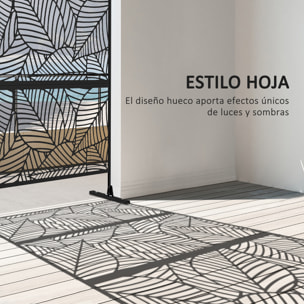 Biombo de 3 Paneles, 122x198 cm, Biombo Separador de Ambientes con Soporte y Tornillos de Expansión, Diseño de Hojas Grandes, para Exterior, Jardín, Patio, Terraza, Negro