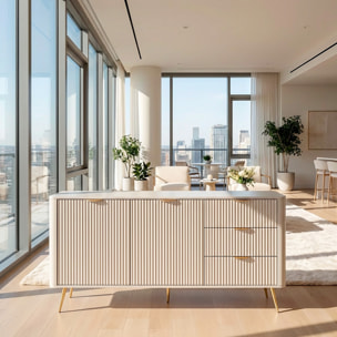 Madia Soggiorno Con 2 Ante e 3 Cassetti Credenza Salvaspazio Design Moderno Elegante Per Soggiorno Camera Con Piedini Slanciati 163 x 81 x 38 Cm Beige