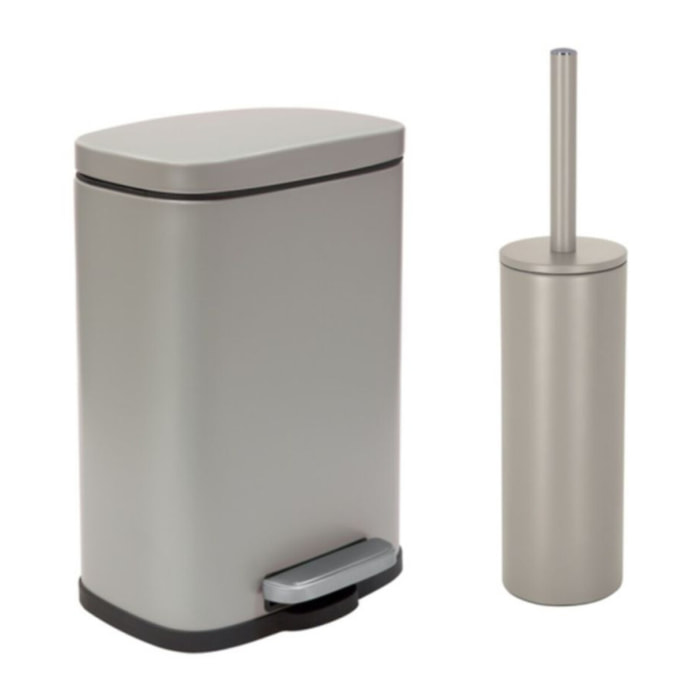 Set Poubelle à  pédale 5L & Brosse Wc AKIRA Taupe mat Spirella
