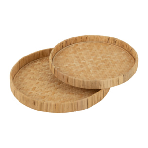 J-Line plateau Rond - bambou/rotin - naturel - set de 2