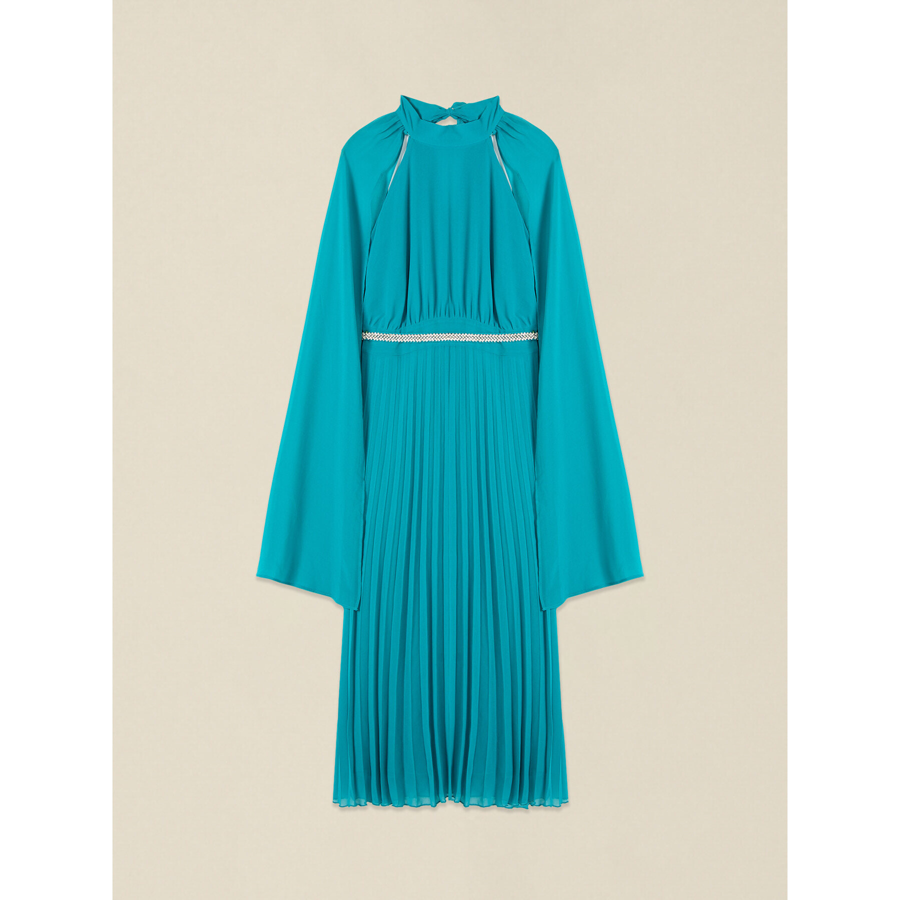 Oltre - Vestido plisado con cinturón joya - Petrol Blue