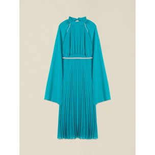 Oltre - Vestido plisado con cinturón joya - Petrol Blue