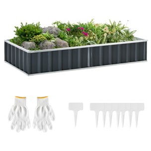 Arriate de Jardín de Acero 174x90x30 cm Incluye Guantes Huerto Urbano Jardinera Macetero Rectangular para Cultivos Plantas Flores para Terraza Balcón Exterior Gris