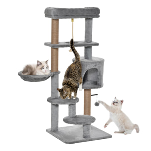 Árbol Rascador para Gatos Altura 120 cm Torre de Gatos con Plataformas Cueva Hamaca Postes de Yute Cuerda Divertida Bola Colgante 48x48x120 cm Gris