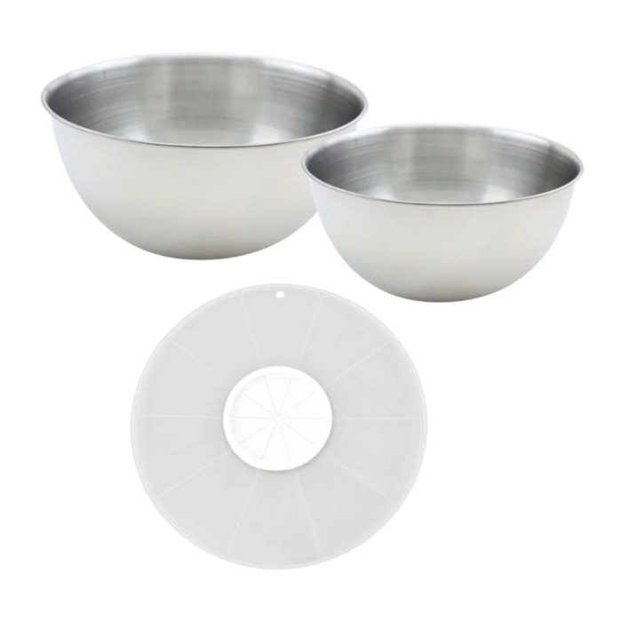 Ensemble de 2 bols de préparation 25 cm et 20.5 cm avec couvercle anti projections Fackelmann Basic