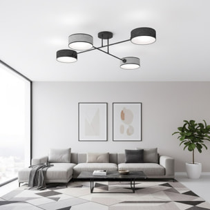 Lampada a sospensione MAGA con quattro bracci e paralumi in tessuto