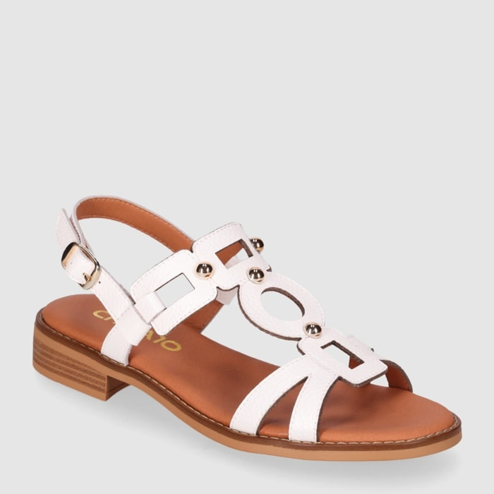 Sandalias de Piel - Blanco - Tacón: 1 cm