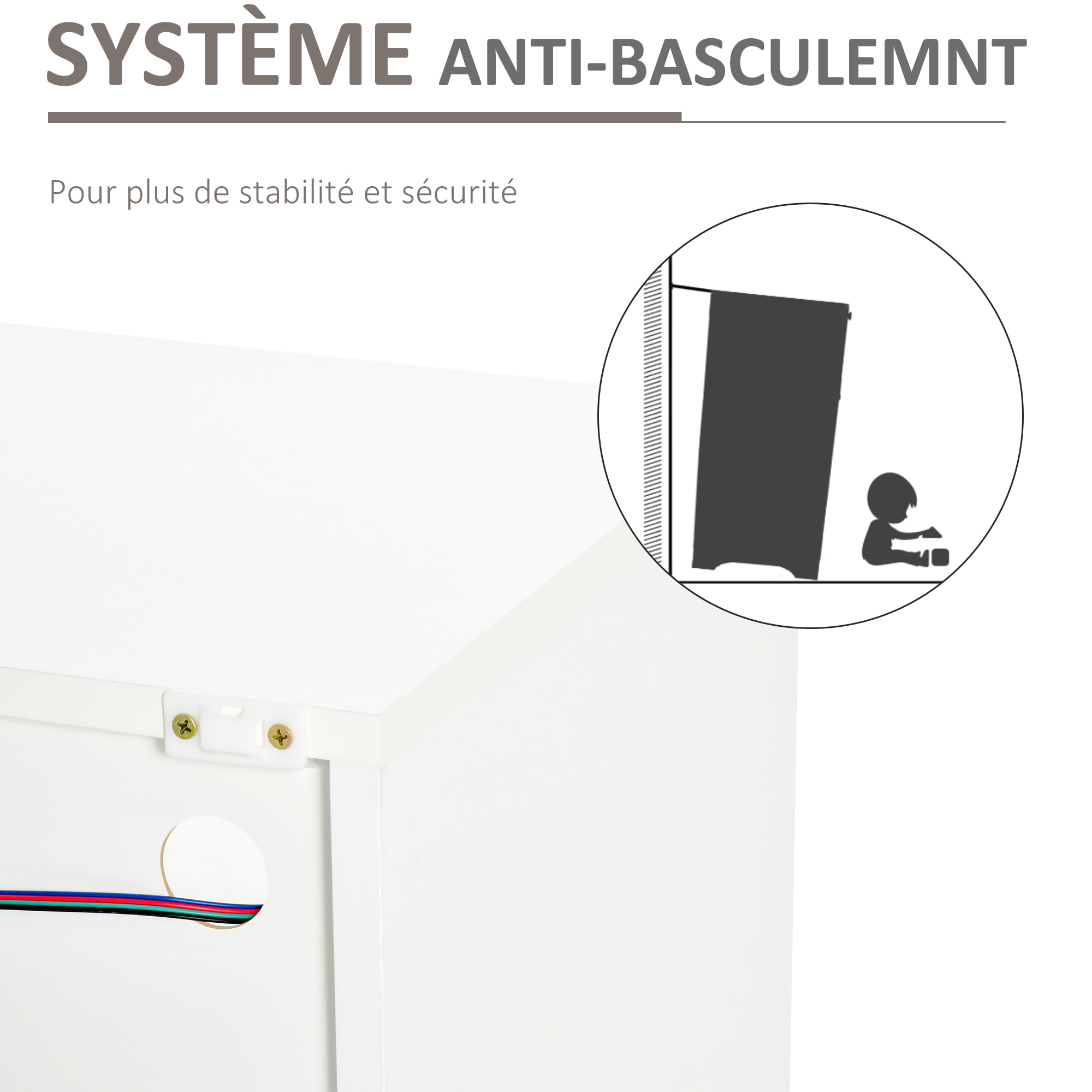 HOMCOM Buffet LED - meuble de rangement LED - 3 placards avec étagère et grande niche - panneaux particules MDF blanc laqué