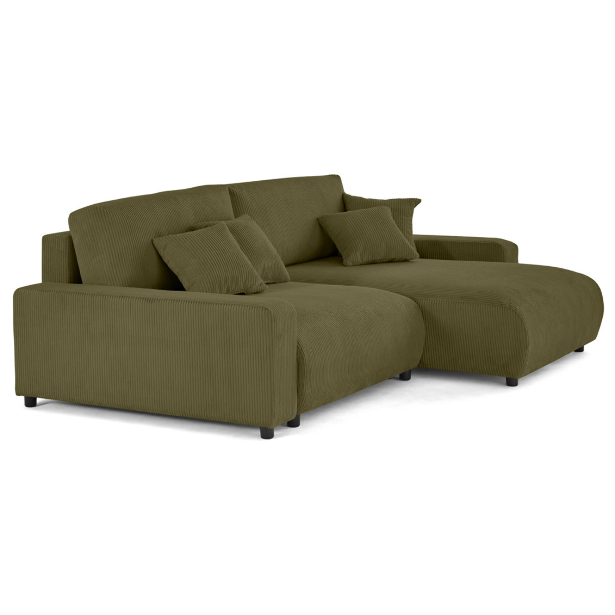 Pivoine - canapé d'angle 4 places réversible convertible avec 2 coffres en velours côtelé - Vert