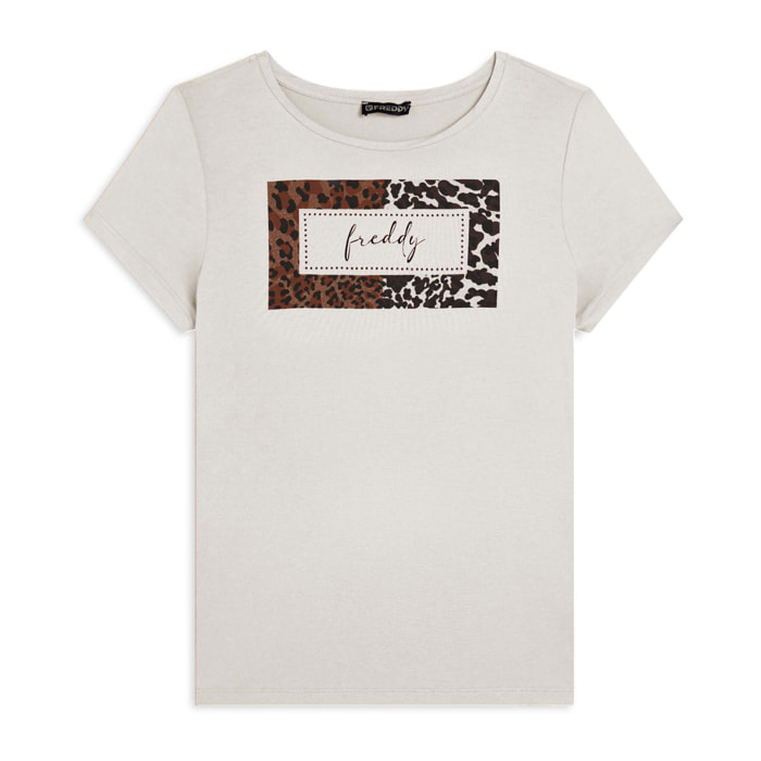 T-shirt donna stampa animalier e strass