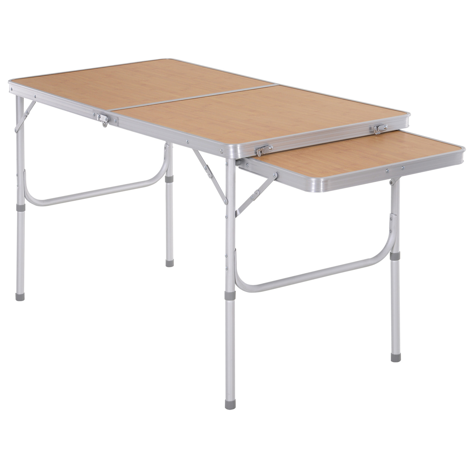Plegable de Camping Portátil con Ala Abatible Mesa de Picnic de Encimera MDF Estructura Ligera de Aluminio Carga 30kg Altura Ajustable 153x60x39/71 cm
