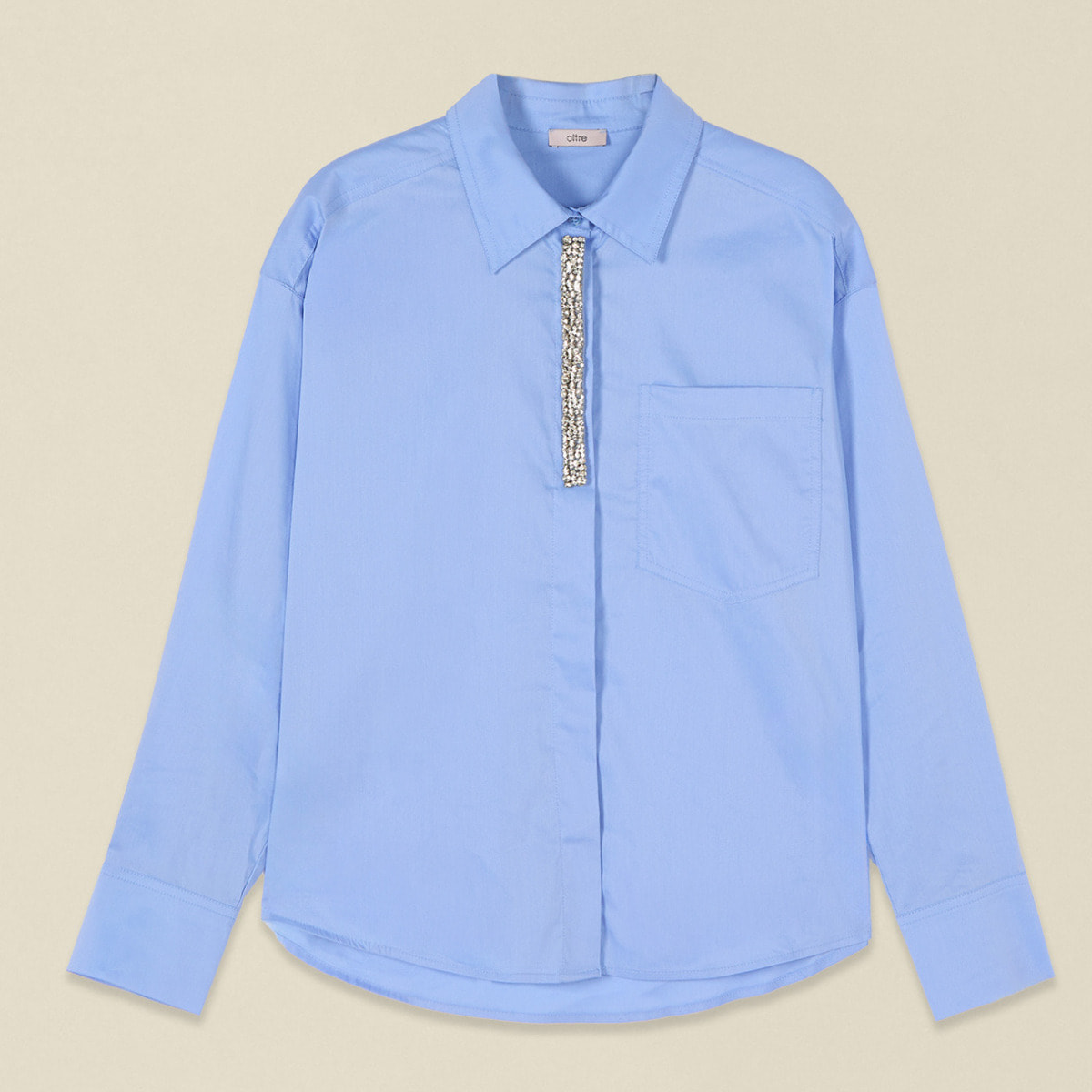 Oltre - Camicia in popeline con ricamo gioiello - Azzurro