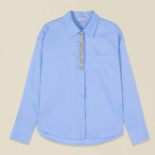 Oltre - Camicia in popeline con ricamo gioiello - Azzurro