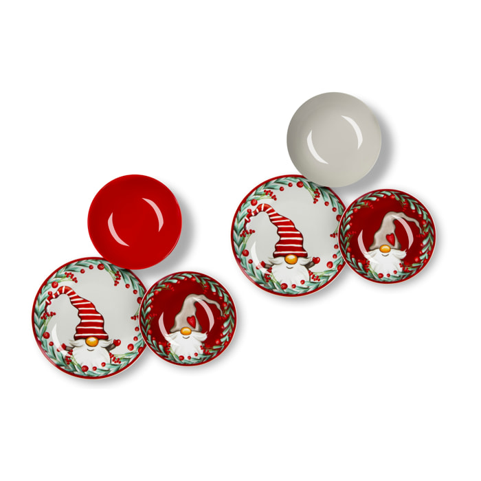 Servizio piatti 18 pezzi Excelsa - Holly Gnomo, porcellana e stoneware rosso