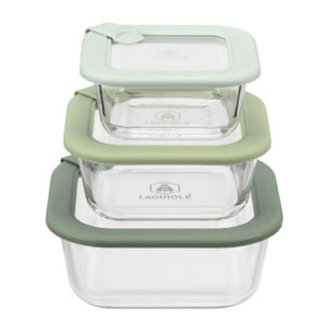 Lot de 3 boîtes en verre carrées avec couvercle 320 520 800ml