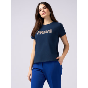 Oltre - Camiseta de punto jersey con aplicación de joya - Azul