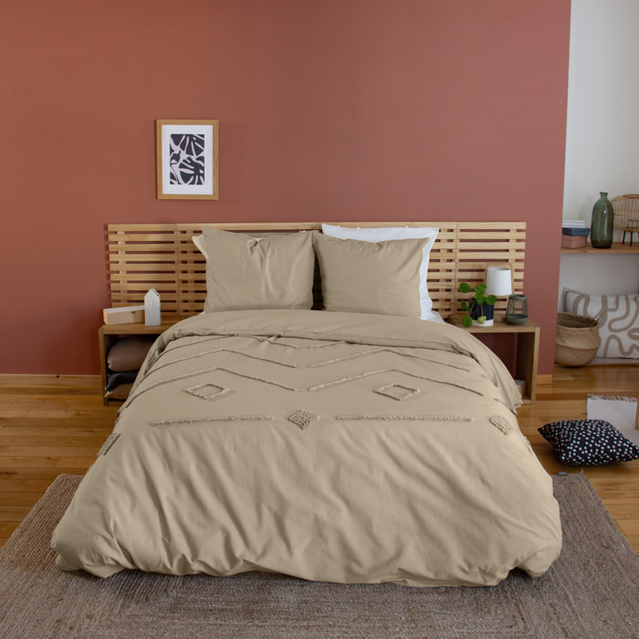 Parure de lit coton lavé tuftée géométrique - Beige