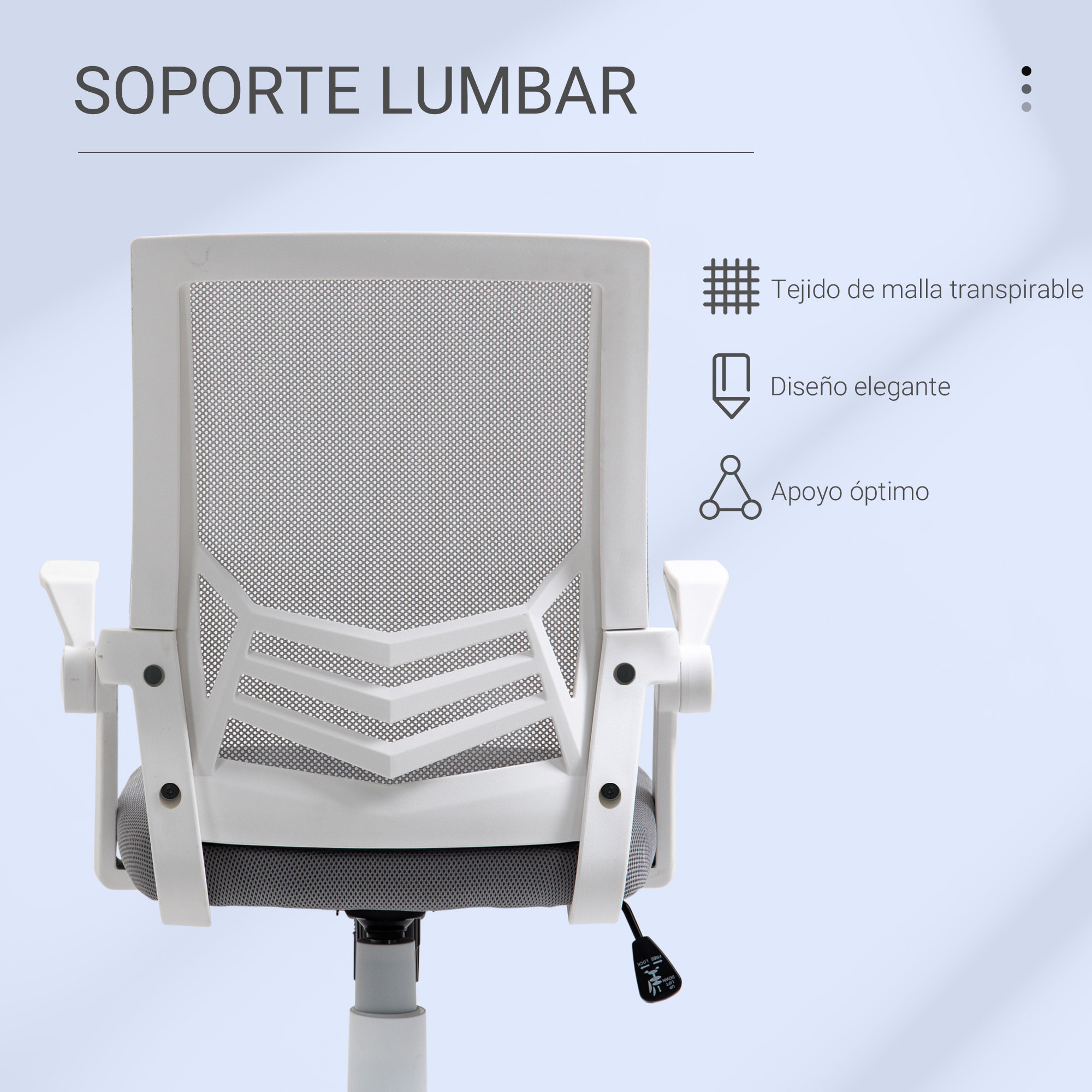 Vinsetto Silla de Oficina Ergonómica Silla Escritorio Giratoria con Altura Ajustable Reposabrazos Abatible Soporte Lumbar Transpirable para Adolescentes Adultos 62,5x55x94-104 cm Gris