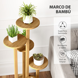 Soporte para Plantas de Bambú con Ruedas de 5 Niveles, Estantería Redonda para Plantas para Esquina, Soporte para Macetas, Interior y Exterior, 33x33x90 cm, Natural