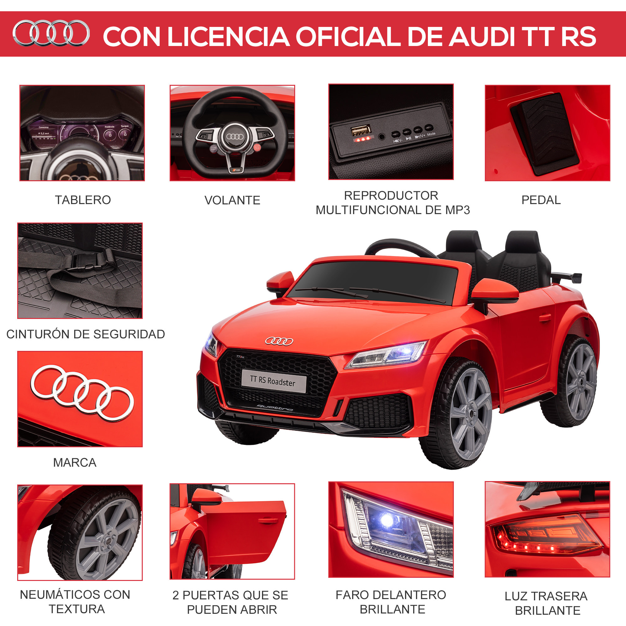 Audi TT Eléctrico Infantil con Control Remoto Música y Luces Modo de Aprendizaje