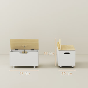 Caja de Almacenaje de Juguetes con Ruedas, Baúl Juguetes Infantil con Tapa Abatible con Bisagra de Seguridad, Diseño de Nube, para Dormitorio, Sala de juegos, Guardería, Blanco y Natural