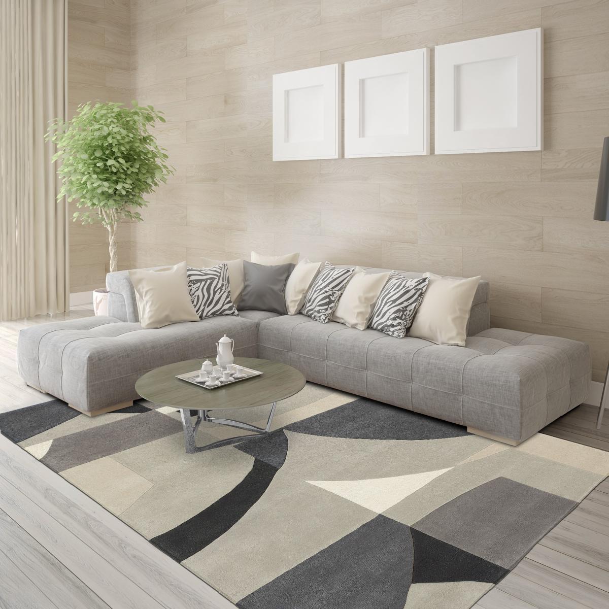 Tapis salon et chambre fait à la main en laine motif géométrique ALDE