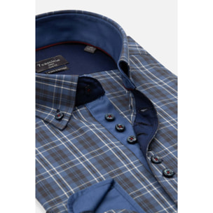 Camicia Uomo 1 Bottoni Button Down Slim Oxford Quadro Medio Blu/Blu Avion