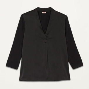 Oltre - Camiseta bimateria con escote de pico - Negro