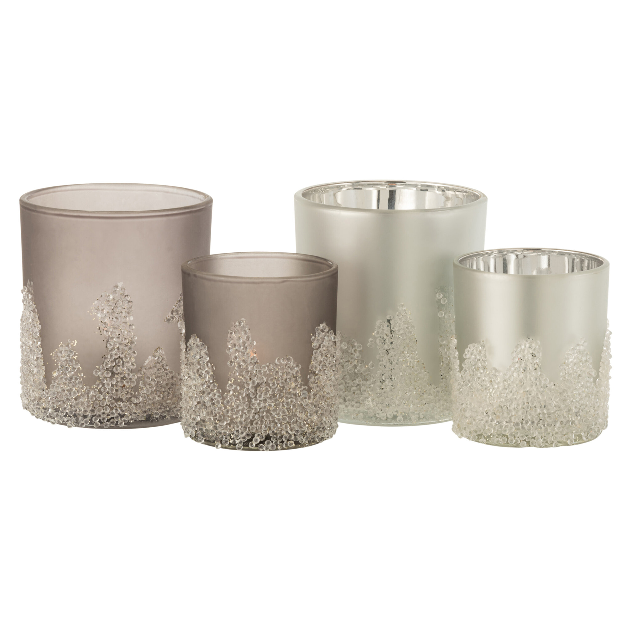 J-Line photophore Givré - verre - gris/argent - large - 2 pcs