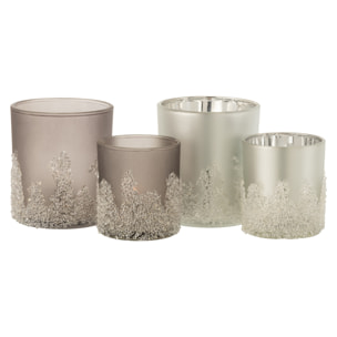 J-Line photophore Givré - verre - gris/argent - large - 2 pcs