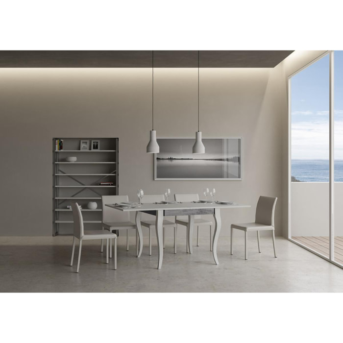 Tavolo Olanda Librox Bianco Frassino 90x90 allungato 90x180 telaio grigio 142