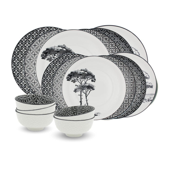 Service d'assiettes et bols 18 pièces, VILLA LES PINS