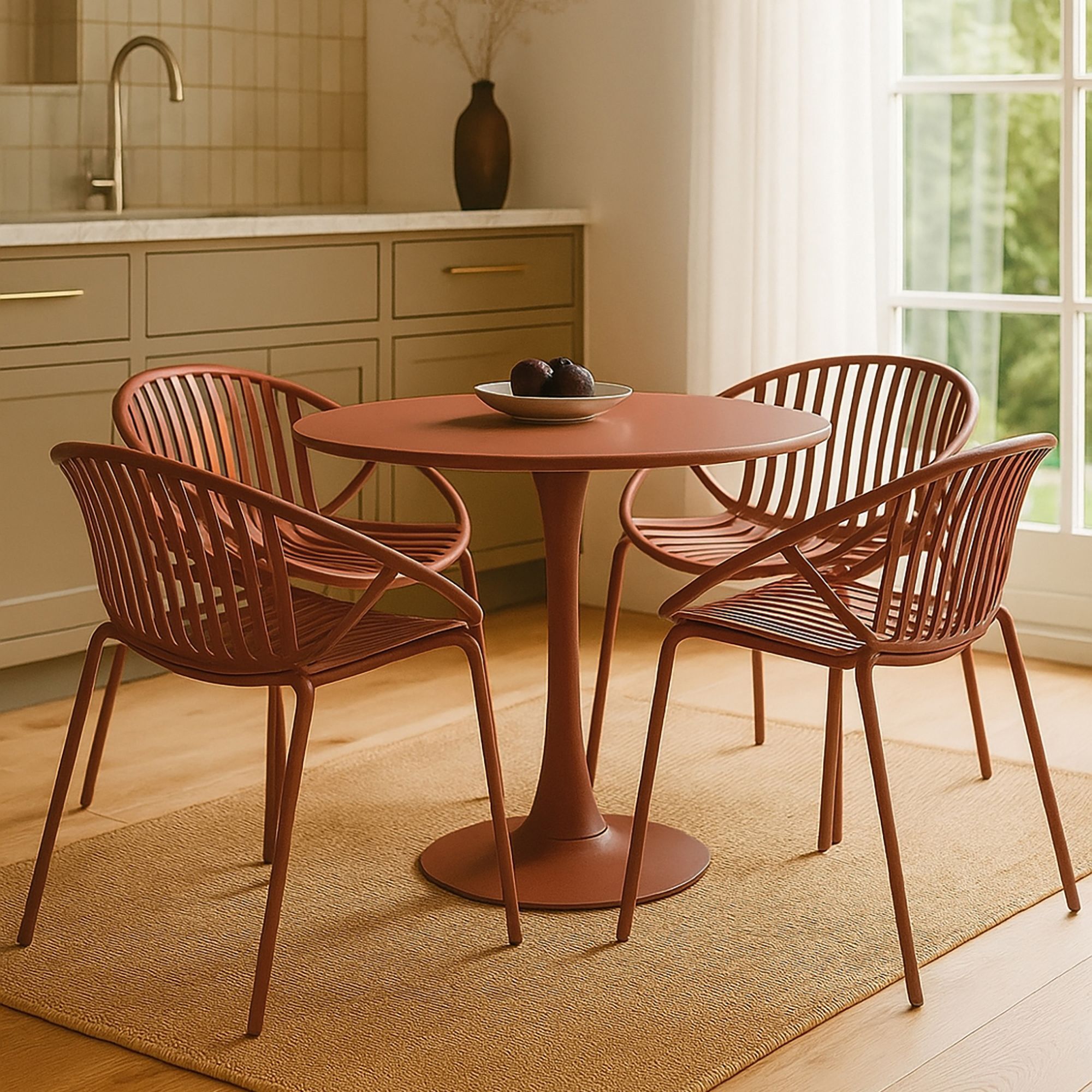 Lot de 4 fauteuils de table brique en polypropylène et métal  CALYPSO