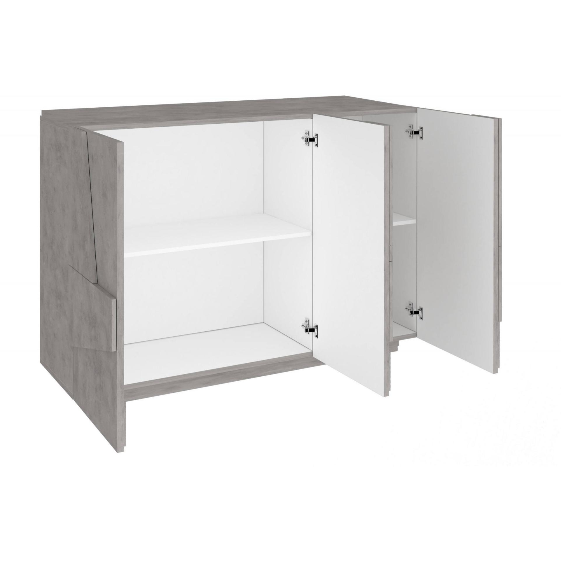 Mobile da ingresso a 3 ante e ripiani interni, Made in Italy, Entratina moderna, Credenza per atrio, cm 121x38h86, colore Grigio Ardesia