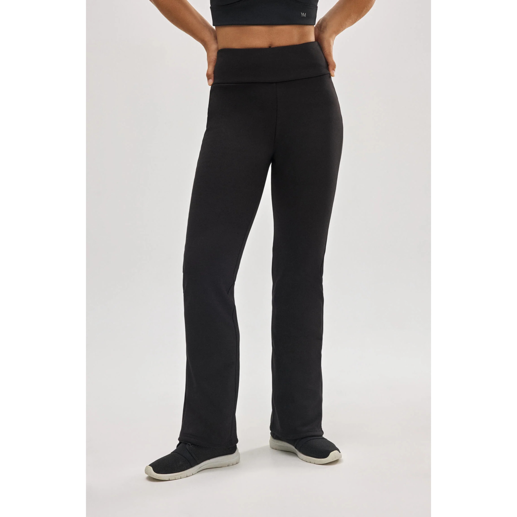 Leggings termici svasati in pile nero, stile sportivo
