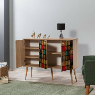 Credenza Dpavarin, Buffet da soggiorno, Madia da salotto, Dispensa da cucina, 120x36h90 cm, Quercia e Multicolore