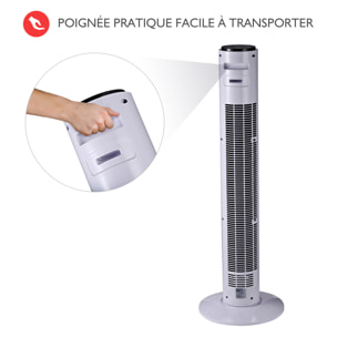 Ventilateur colonne tour 45 W programmable oscillant avec télécommande blanc noir