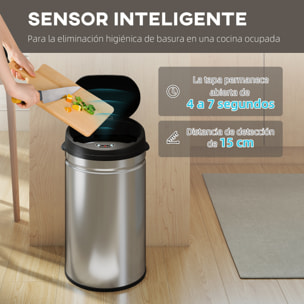 Cubo de Basura Cocina Automático 30 L, Papelera de Cocina de Acero Inoxidable, Sensor Infrarrojo, Cierre Automático, Antihuellas, para Dormitorio, Oficina, Plata