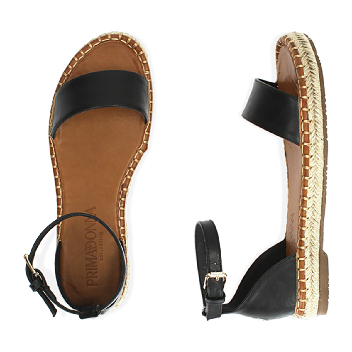 Sandalias negras con suela de paja