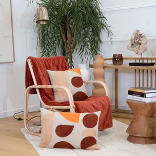 Coussin brodé motif abstrait - Brique