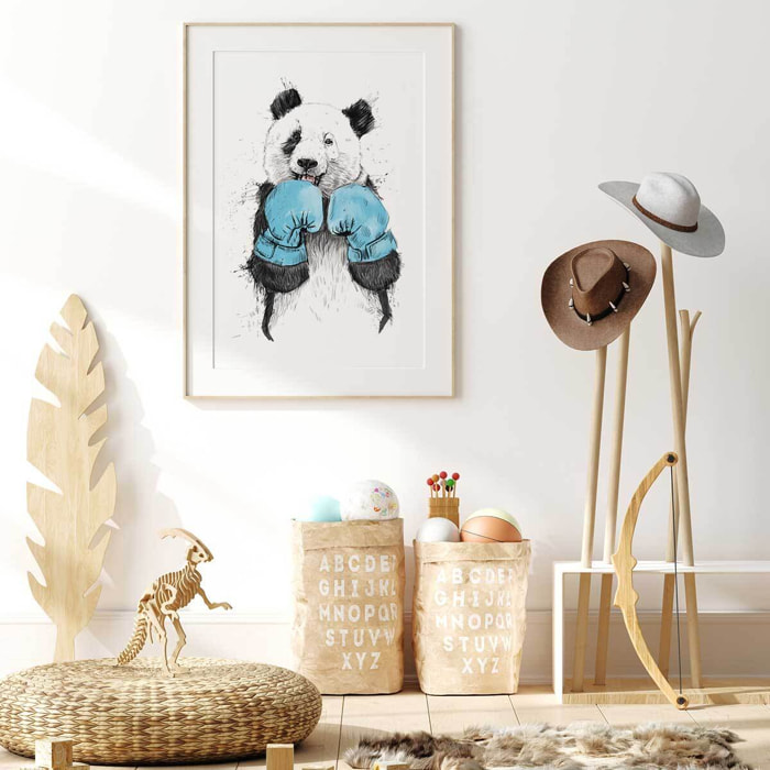 Affiche enfant boxe panda  Affiche sous cadre bois