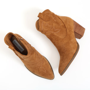 Stivaletti texani in simil pelle scamosciata con ricamo