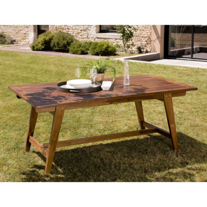 MAEVA - Table de jardin 8/10 personnes - rectangulaire scandi extensible 180/240x100cm en bois teck huilé