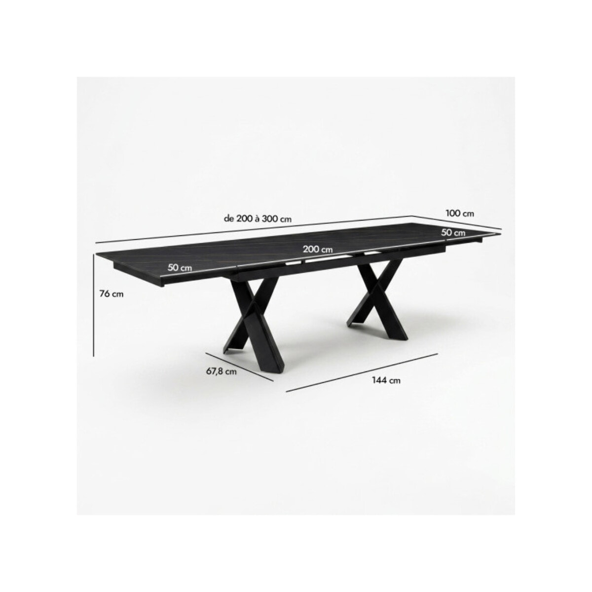 Table à manger extensible 200/300cm céramique noir effet marbré - NYLA
