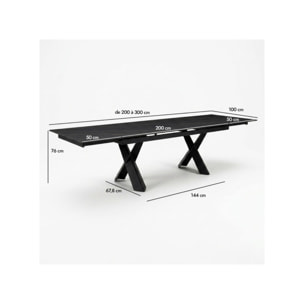 Table à manger extensible 200/300cm céramique noir effet marbré - NYLA