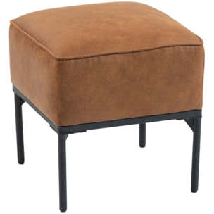 Reposapiés Salón, Taburete Bajo Tapizado en PU con Patas de Acero, Acolchado Grueso, Estilo Moderno, Otomana para Dormitorio, Sofá, Marrón