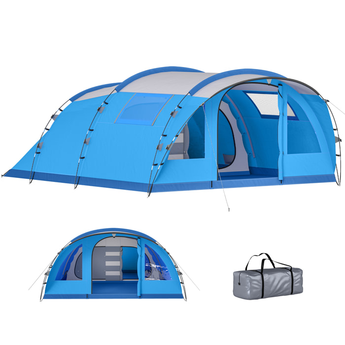 Tienda de Campaña Familiar para 4 Personas Tienda Camping Plegable Tipo Túnel con 3 Habitaciones Puerta 4 Ventanas Porche Bolsa Impermeable 3000 mm Fácil Montaje para Pescar Senderismo Azul