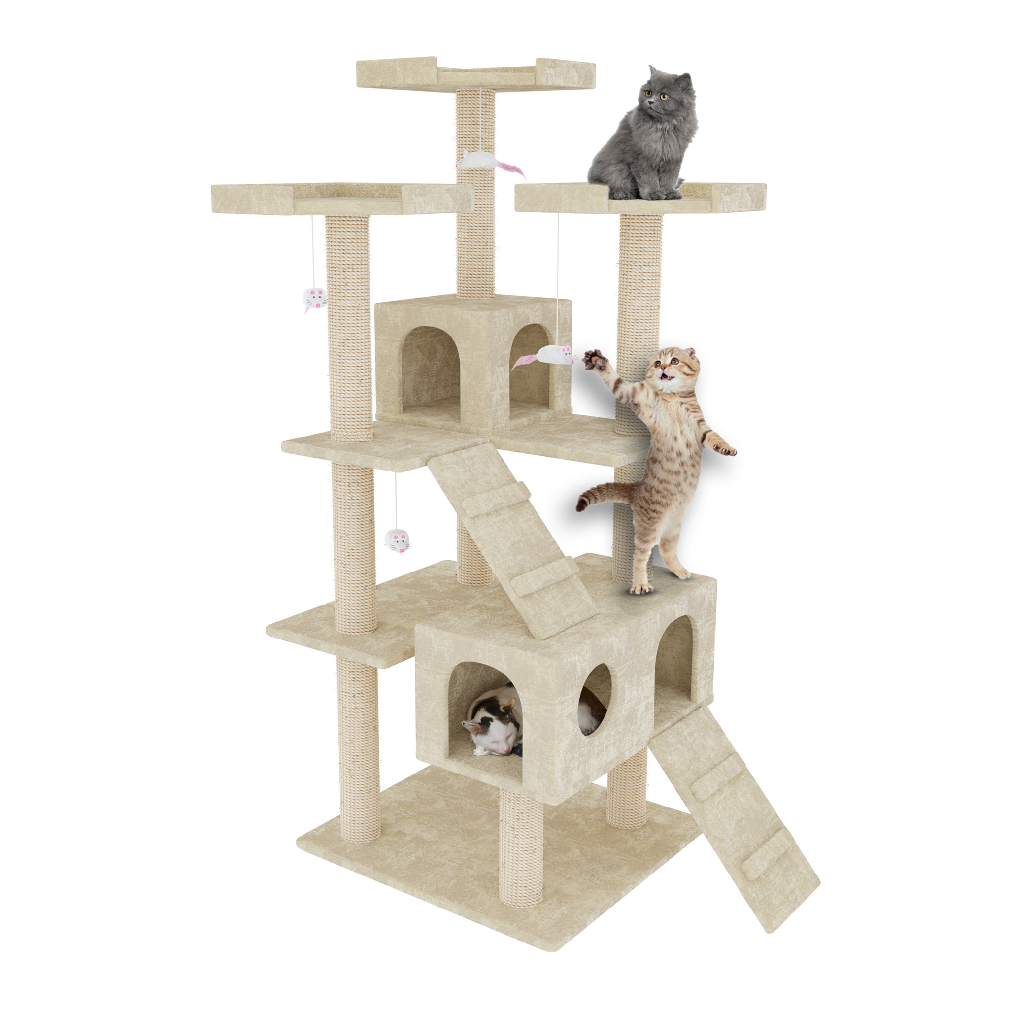 Albero per Gatto con Graffiatoio Cuccia Giocattolo Gatti Parco Giochi Tiragraffi in Sisal Naturale 183 cm