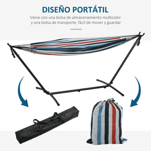 Hamaca con Soporte 310x117 cm Hamaca de Camping con Bolsa de Transporte Portátil Altura Ajustable Carga 120 kg para Patio Terraza Rayas Azul y Blanco