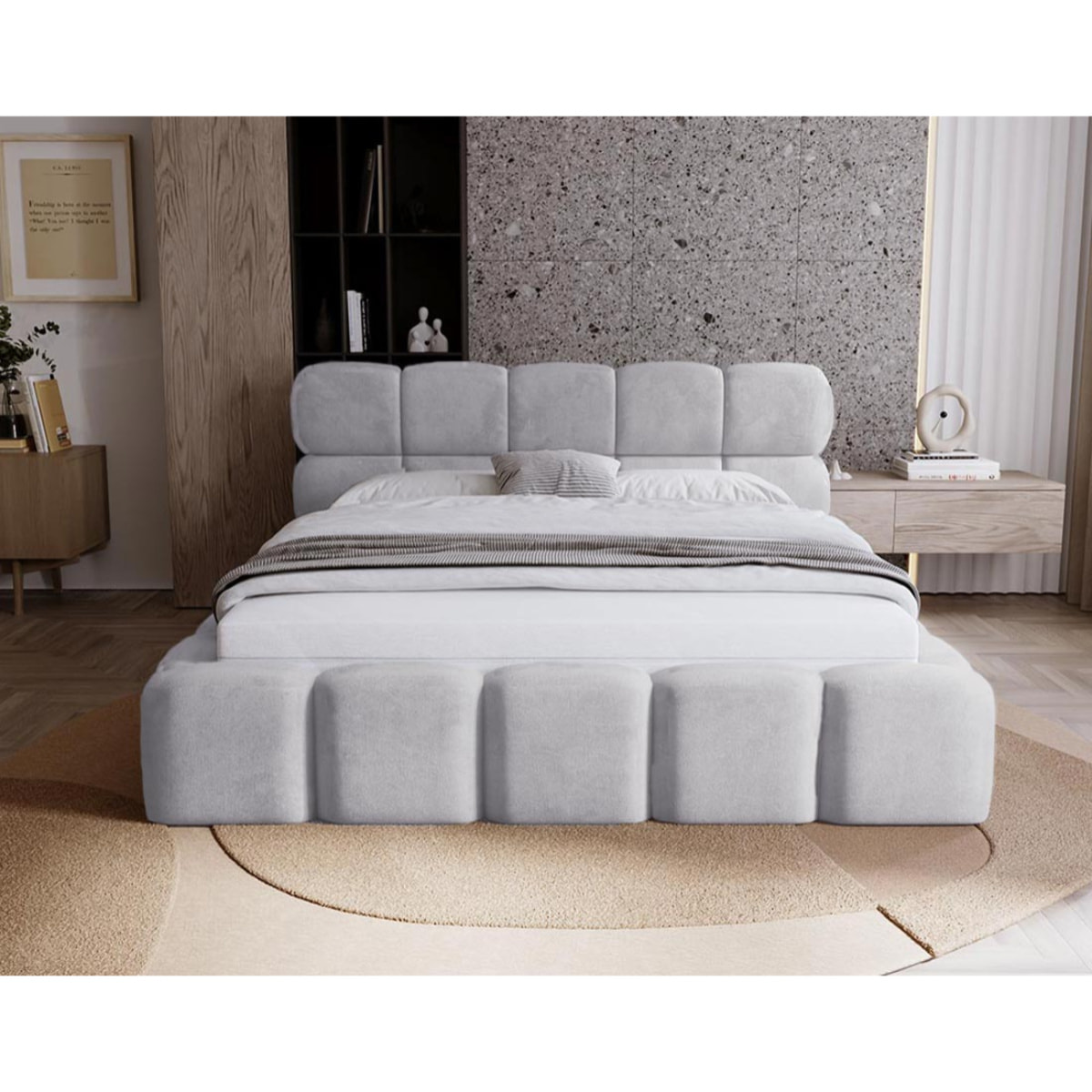 Mariposa - lit coffre - 180x200 cm - sommier inclus - en velours - Beige